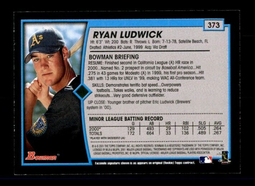 2001 Bowman #373 Ryan Ludwick RC. - Picture 2 of 2
