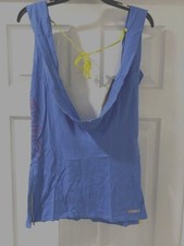 zumba unusual scoop neck & back vest blue top dance size 8 10 12 14 16 S/M/L
