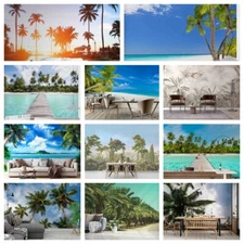 3D Beach Palms Clouds Sky Self-adhesive Wallpaper Removable Wallpaper Wall Mural