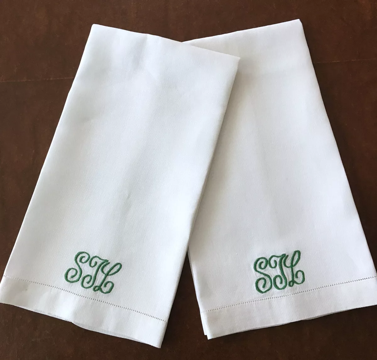Antique Vtg Irish Huck Linen Bath Show Towel Set of 2 Monogram SJL