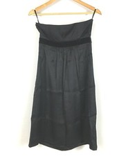 Y2K Banana Republic Silk Strapless Cocktail Little Black Dress Velvet Trim Sz 4