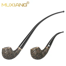 Rustic Briar Churchwarden Pipe Handmade Long Stem Tobacco Pipe 2 Mouthpieces 