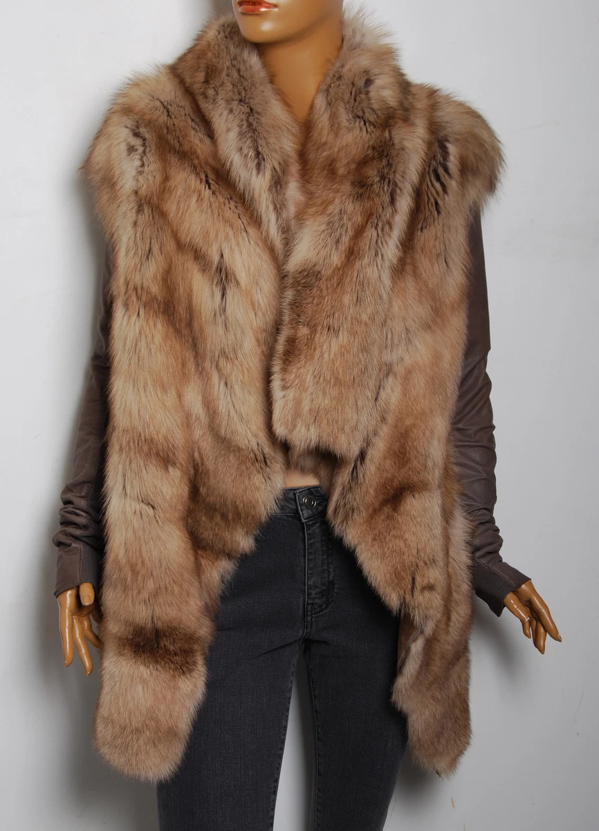 Rick Owens Women Brown Jacket Real Fur Leather Pockets Winter Overcoat Size S