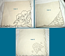 11 Vtg Madeira Style Linen Napkins-3 Patterns-Cut Work Embroidered Floral Ecru