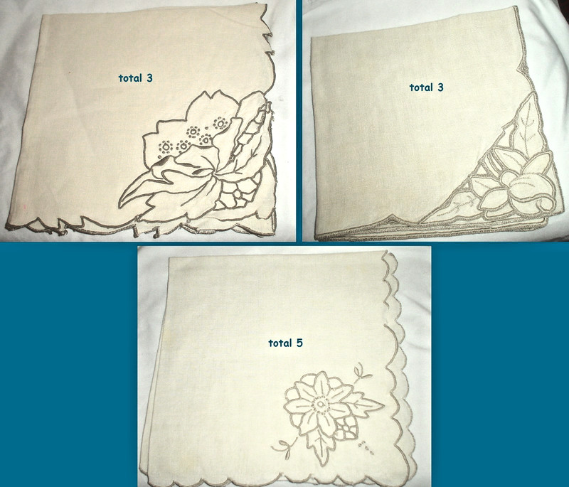 11 Vtg Madeira Style Linen Napkins-3 Patterns-Cut Work Embroidered Floral Ecru