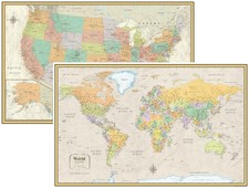RMC United States USA and World Wall Map Set Laminated 