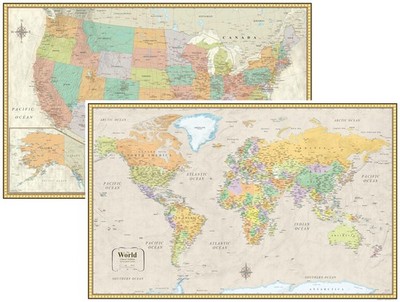 RMC United States USA and World Wall Map Set (Laminated)