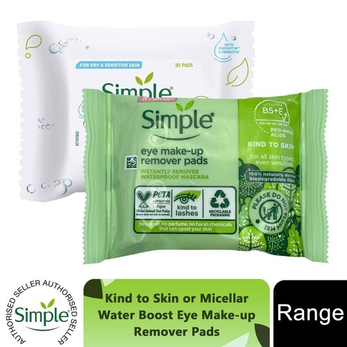 3x 30 Pads Simple Kind to Skin or Micellar Water Boost Eye Make-up Remover Pads - Picture 1 of 20