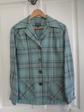 NWT Pendleton 100 Wool Turquoise Grey Ivory Tartan Plaid 49'er Jacket XS