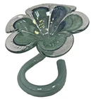 Vtg Murano Style Hand Blown Art Glass Flower Vase Coiled Stem Blue Green 5.5"