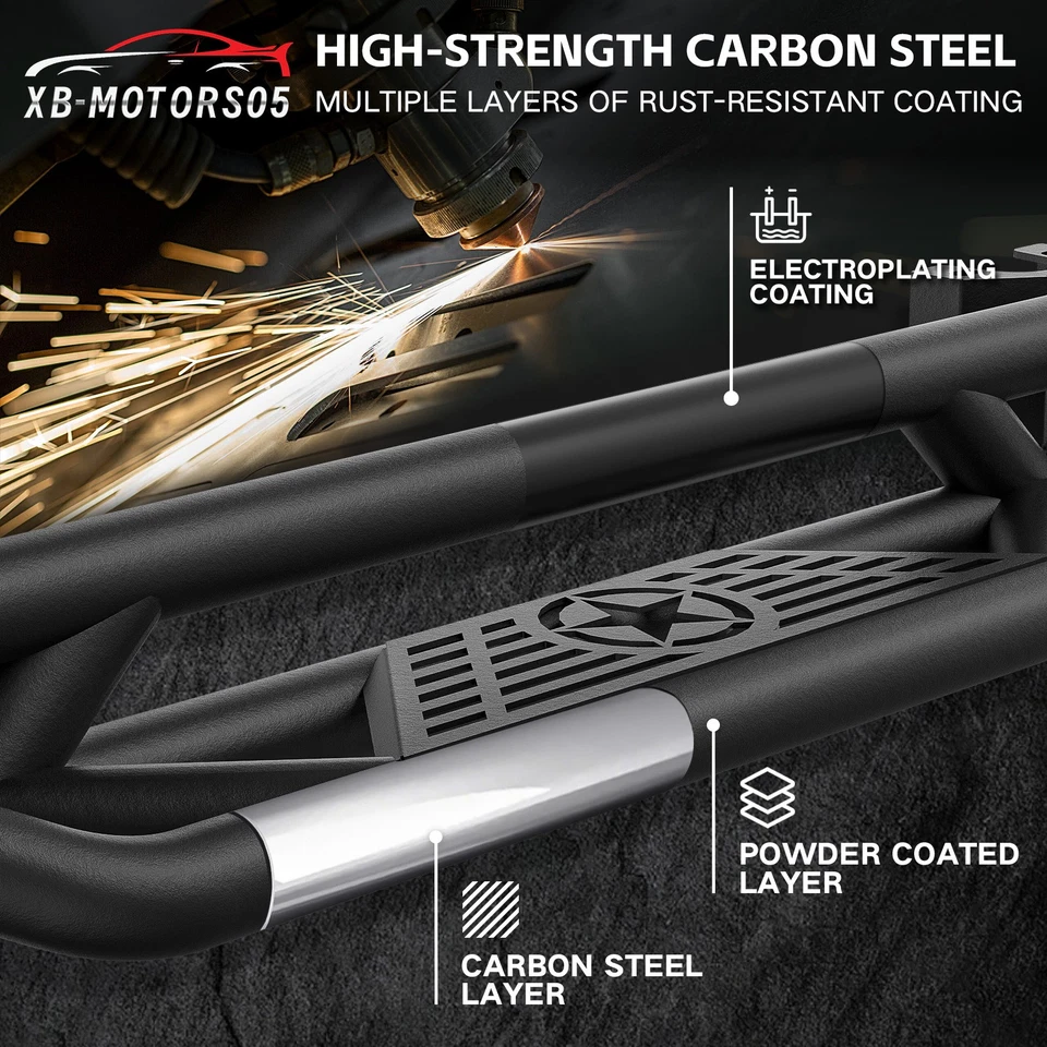 For 2007-2018 Jeep Wrangler JK 2 Door Black Steel Running Boards Drop Side Steps - Image 4 of 4