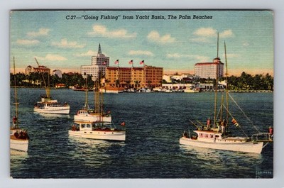 Palm Beach FL-Florida, Yacht Basin, Palm Beaches, Antique Vintage Postcard