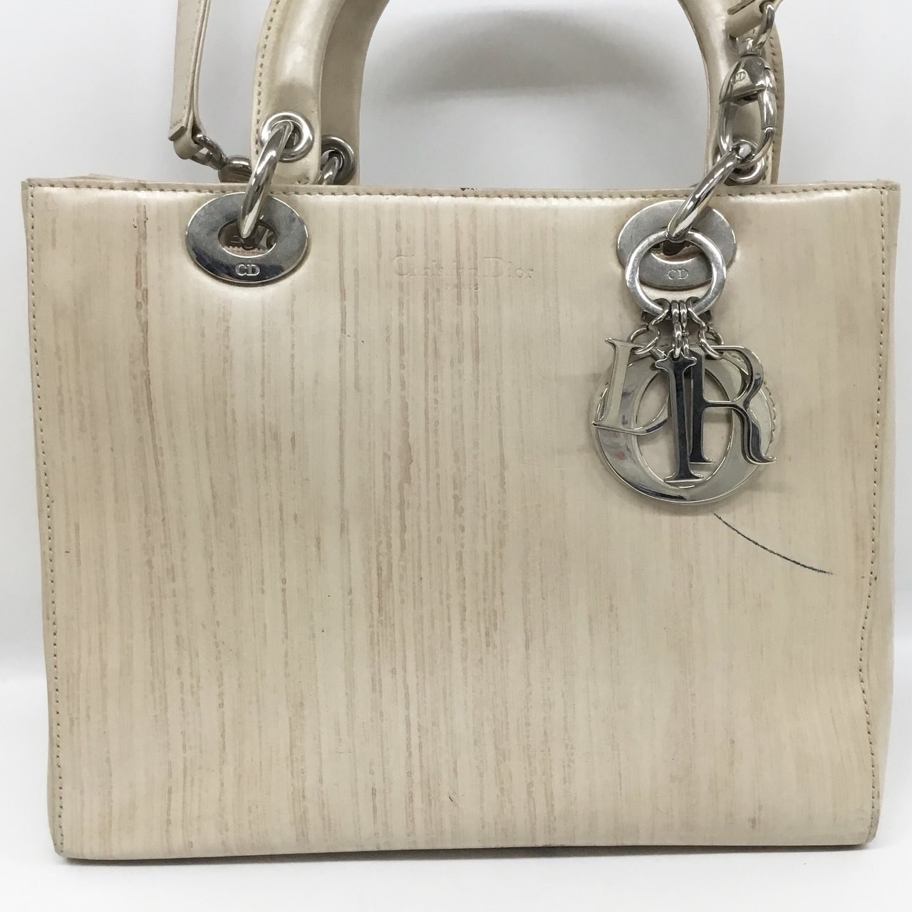 Borsa a mano originale CHRISTIAN DIOR buone condizioni Lady Dior 2 vie pelle rosa beige FS