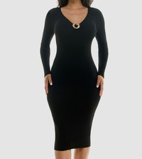 Bcx Women's Juniors' Black V-Neck Long-Sleeve Midi Sweater Dress Size S