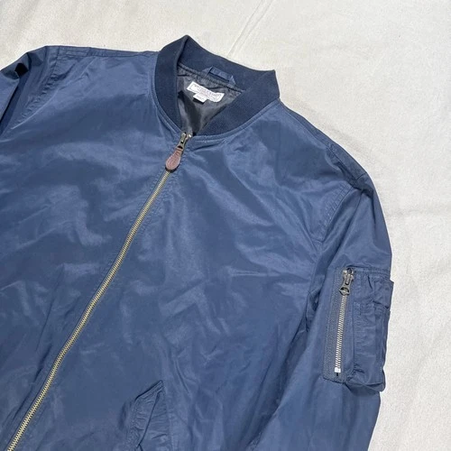 Wallace & Barnes J.Crew Men's XL Bomber Jacket Navy Blue Nylon Cotton Blend MA-1 image 2