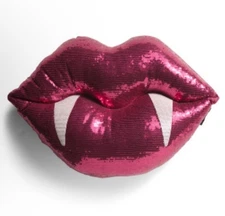 Rachel Zoe LOVE BITES Pillow 20 inch Vampire Lips Fangs Cushion NEW Pink Sequins