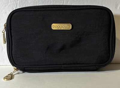 Baggallini Black Cosmetic Makeup Double Zip Bag Black 7.5 X 4 X 2 