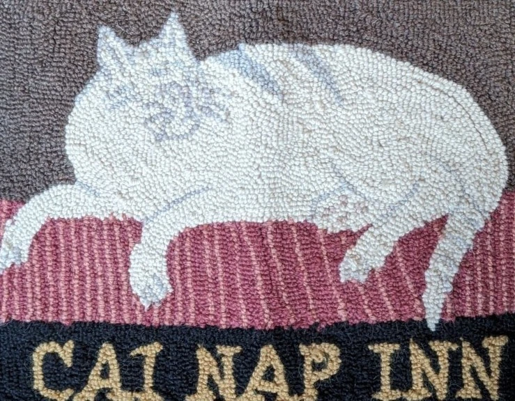 Peking Handicraft Wool Hook Pillow Cover Cat Nap Inn 16" x 20" Velvet Back Zip - Image 2 of 4