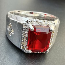 Natural Red Garnet Gemstone With 925 Sterling Silver Ring for Men's Signet Ring