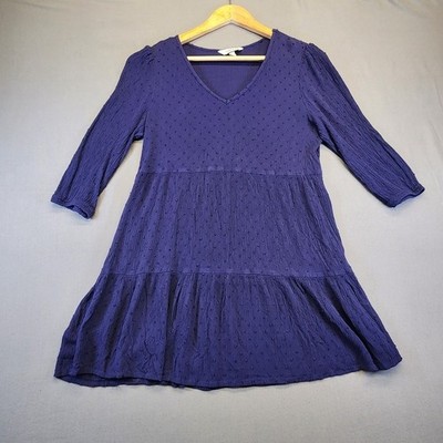 Speechles Med Blue Swiss Dot Tiered Mini Dress V-Neck Boho Babydoll Cottagecore