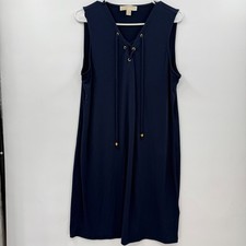 MICHAEL Michael Kors Womens XL Navy Blue Sleeveless Lace Up Shift Dress