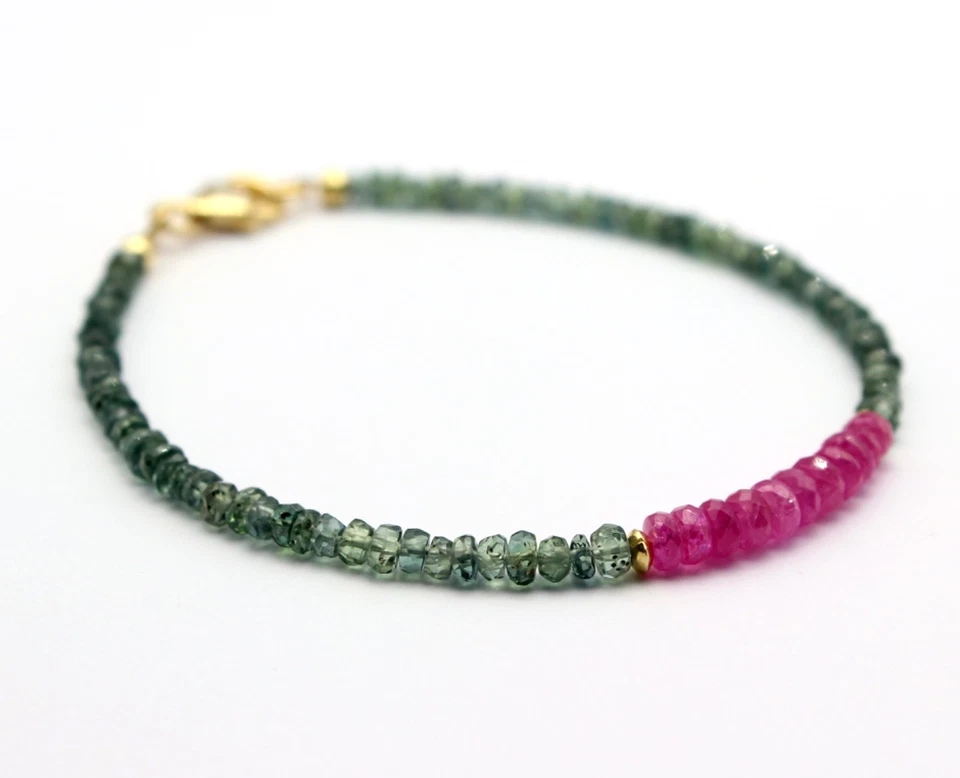 Grüner Saphir mit Rosa Saphir Armband edelsteinarmband Edel Geschenk ca. 19 cm - Bild 4 von 4