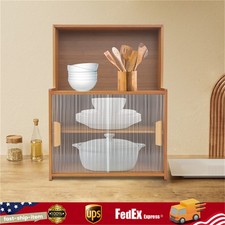 Kitchen Pantry Cabinet Small Storage Cabinet Cupboard with Sliding Glass Doors
