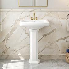 HOROW 23x19 Inch Pedestal Sink Premium Ceramic Bathroom Sink Combo with Overflow