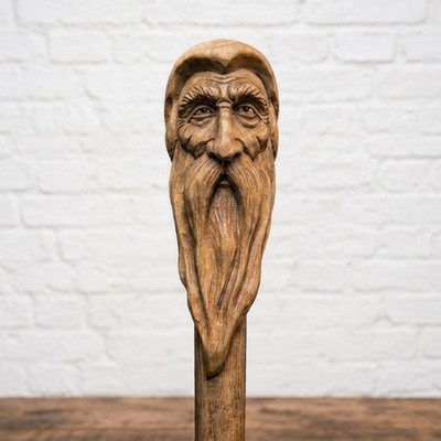 Hand-Carved Wooden Wizard Walking Stick - 37'' Artisan Crafted Staff - Unique Gif