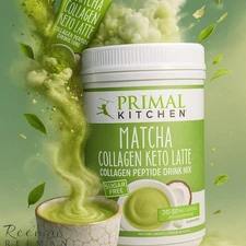 Primal Kitchen Matcha Keto Latte Collagen Peptides Powder Sugar Free Supplement
