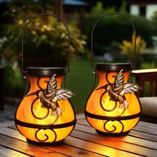 2 Pack Solar Lanterns for Outside Hanging,Solar Garden Lights Outdoor Waterpr...