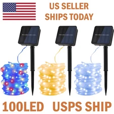 39FT 100 LED Solar Rope Tube Lights Waterproof String Light Outdoor Garden Lamp