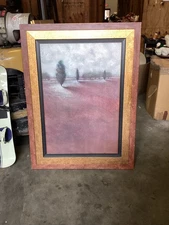Beautiful crackled lithograph with nice colors and fine double frame. 51”x 31”