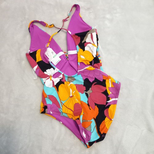 NWT Trina Turk Gemini Halter Plunge Top One Piece Swimsuit Multicolor Size 8 - 第 7/11 張圖片