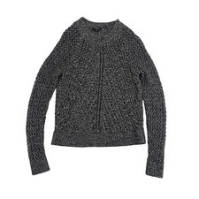 Lucky Brand Tomorrow Sweater Black Silver Metallic Cable Open Knit Long Sleev XS