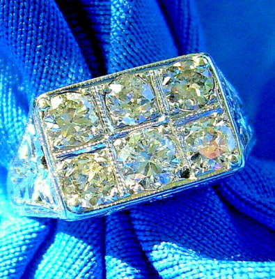 Original EARTH MINED DIAMOND Deco Engagement Ring Antique 18K WHITE GOLD Band 5