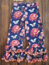 Boutique Designer Girls 7/8 Ruffle Pants Butterfly Floral Cotton Stretch Egypt