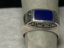 Vintage Sterling Silver 925 Ring with Blue Stone Marcasite Accents Size 5.5.