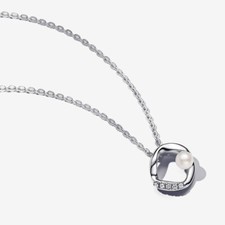 PANDORA Kette Silber Süßwasserzuchtperle Kreis Steine weiß Länge 45 cm 393303C01