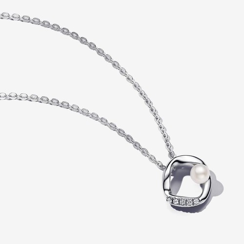 PANDORA Kette Silber Süßwasserzuchtperle Kreis Steine weiß Länge 45 cm 393303C01 - Bild 1 von 4