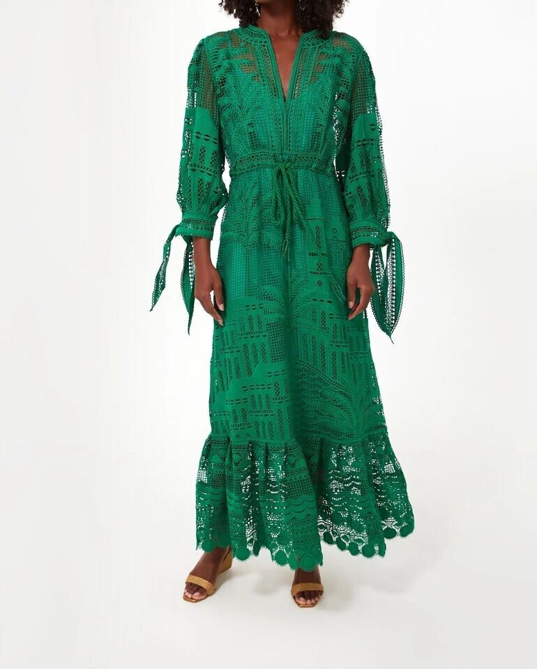 NWT House of Harlow 1960 Crochet Embroidered Lace Maxi Green Dress Sz S