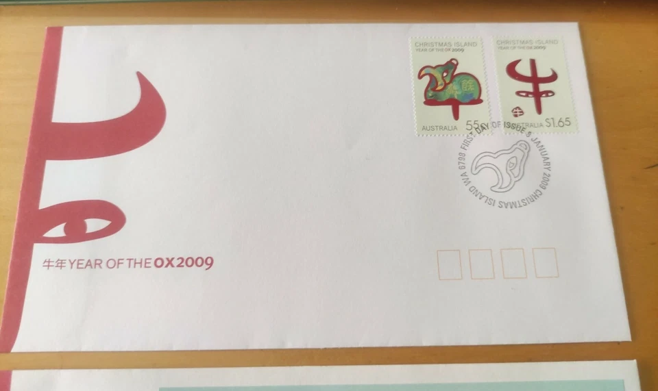 2009 牛年邮票首日封 Australia Christmas Island Ox Bull Cow Zodiac MS & stamp FDC pair - Image 3 of 4