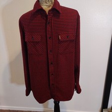 Mens Chaps Lakeland Knit Red & Black Plaid Dress Shirt Long Sleeve Sz Reg Medium