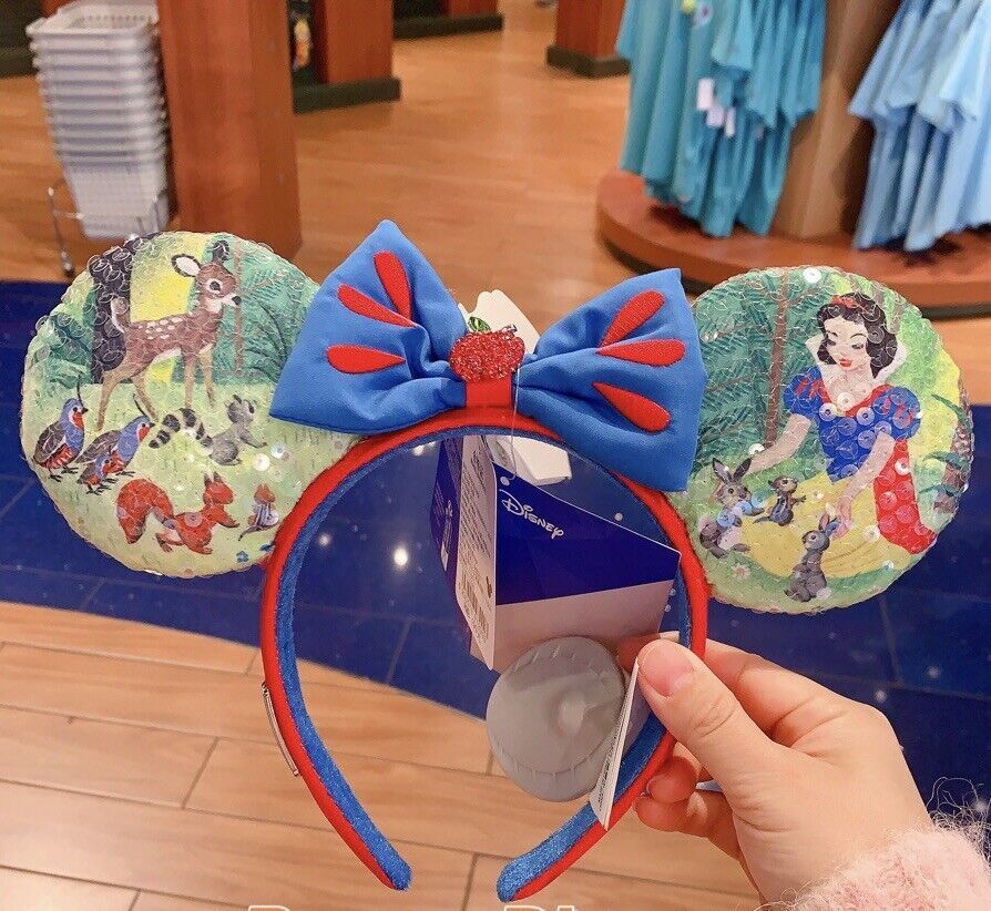 Disney-100th Snow White Headband Blue Bow Minnie Ears 