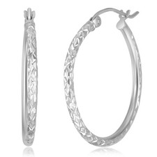 Wellingsale 14k White Gold Diamond Cut 1.5mm Hoop Earrings 25 x 25 mm 
