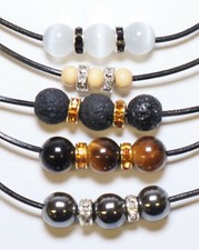 Leather Necklace Beaded Cord Choker Surfer with Silver Lobster clasp- Unisex USA