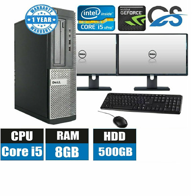 GAMING DELL BUNDLE PC Computer FULL SET DUAL MONITOR INTEL CORE i5 8GB ...