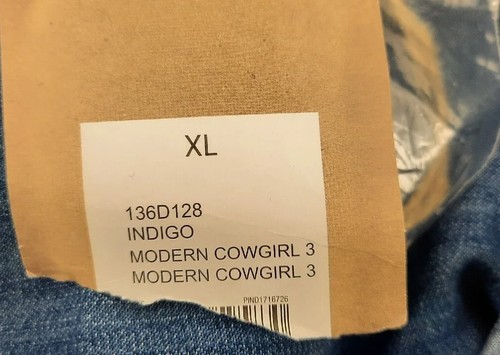 Abito moderno cowgirl in denim blu indaco vero artigianale effetto invecchiato. Taglia XL. - Foto 8 di 11