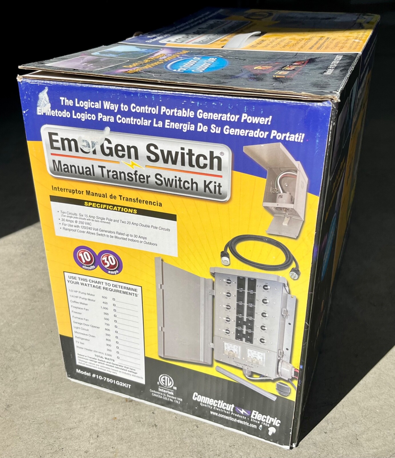 Connecticut Electric EmerGen Transfer Switch Kit 30 Amp, 10Circuit, 10' cord eBay