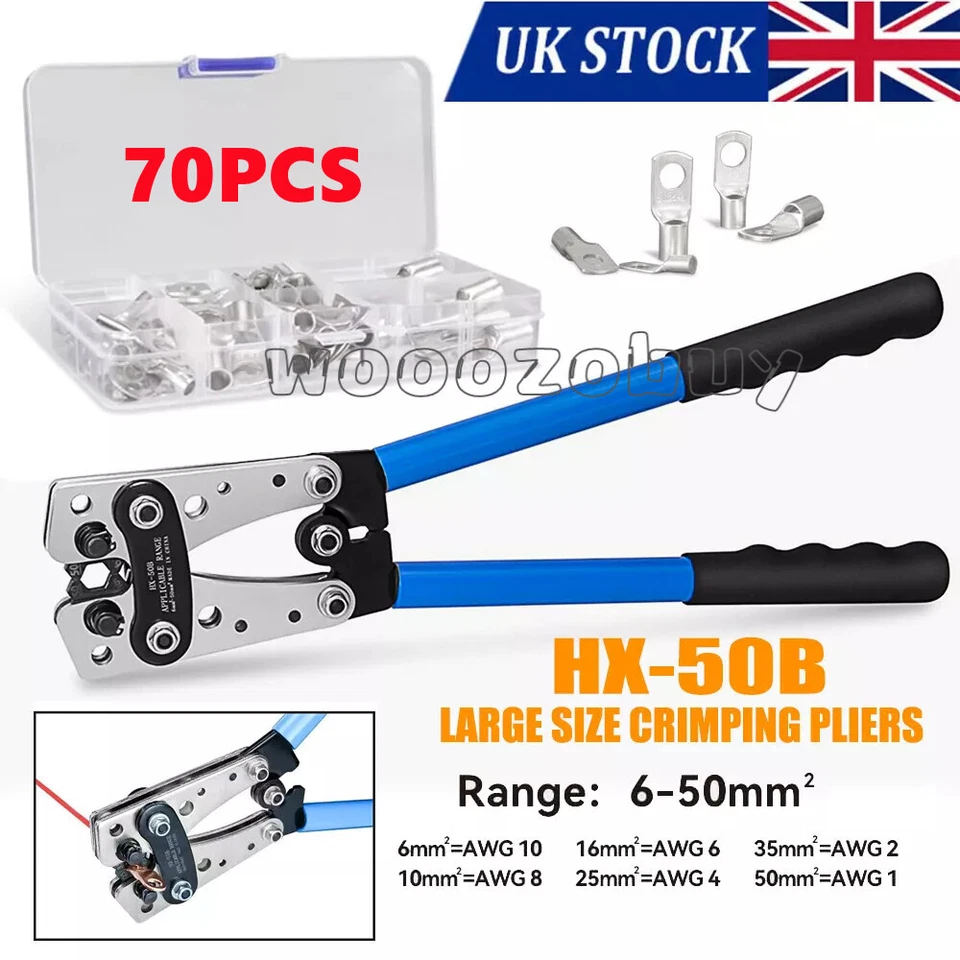 HX-50B Cable Lug Crimping Tool Copper Ring Terminal for Heavy Duty Wire Lugs Kit